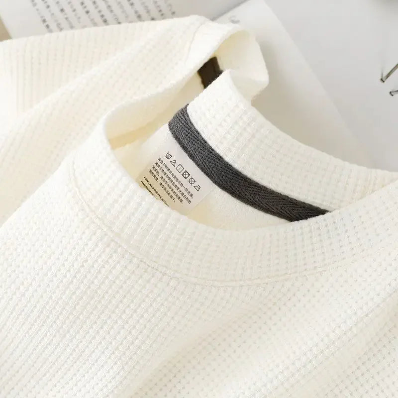 Men's Summer Waffle Round Neck Short Sleeve T-Shirt Comfortable Breathable Short-Sleeved Top for Casual Wear.