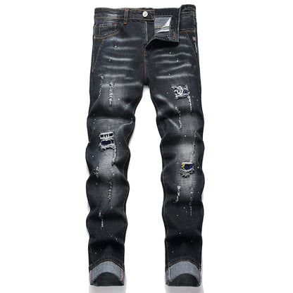 Mode Neue Slim Stretch Zerrissene Jeans männer Streetwear Farbe Flecken Denim Hosen Hip Hop Punk Persönlichkeit Loch Männliche Hosen.