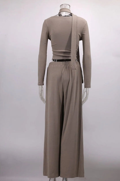 Autumn Winter Casual Pant Sets for Women Sexy Off The Shoulder Top and Long Pant Outfits Fashion Irregular Two Piece Set 2025.
