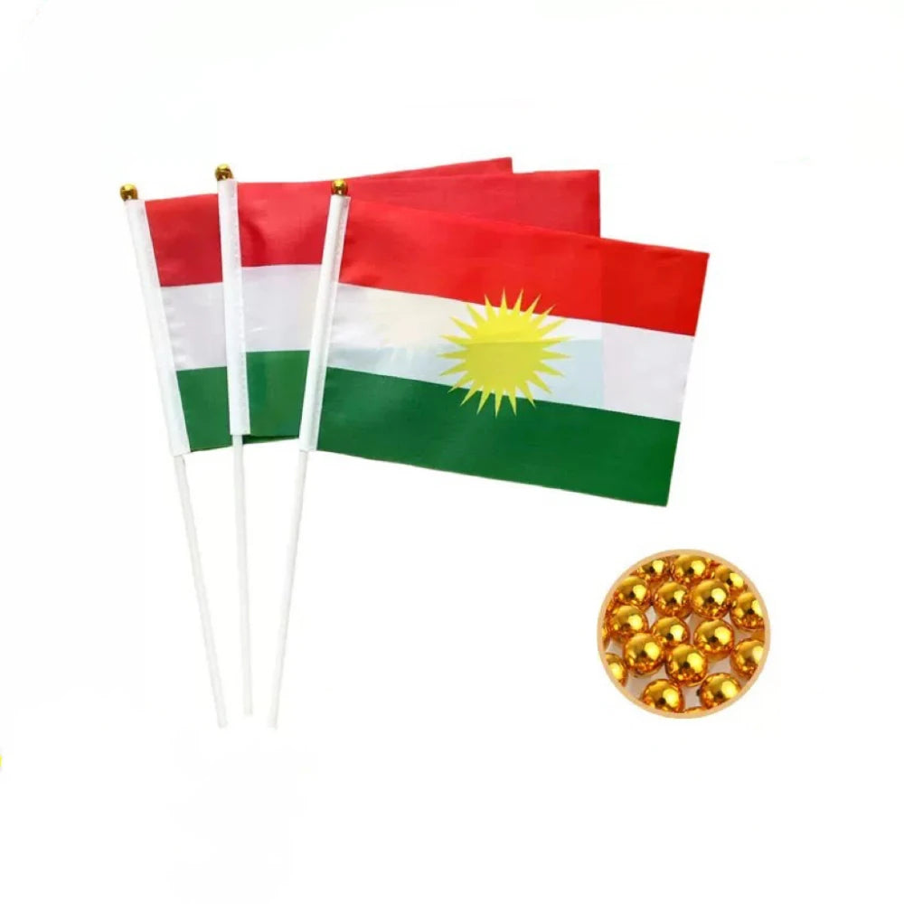 14 x21cm Kurdish hand flag waving National Kurdistan bannerplastic Stick.