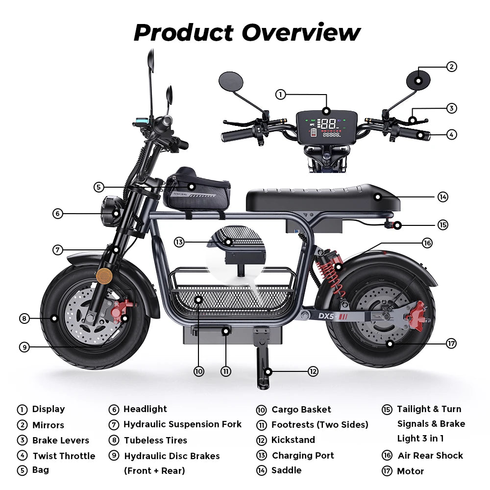 Iscooter DX5 Adult Electric Scooter 1500W 48V 15.6Ah Battery E Scooter 15 Inch Vacuum Inflatable Tires City Electric Scooter