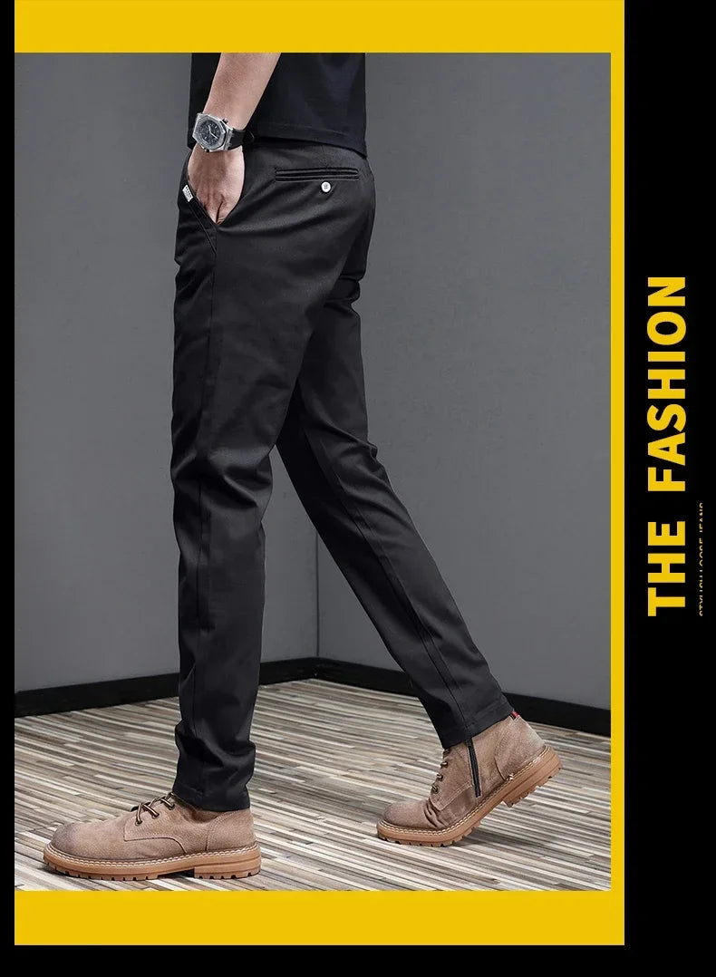 2024 Spring Summer Men's Casual Pants 97.8% Cotton Business Korean Fashion Slim Fit Stretch Gray Black Khaki Trousers Male Pant.