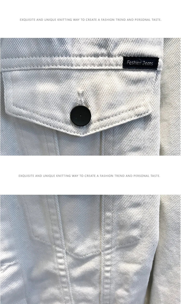 Men's Denim Jacket Spring Autumn White Casual Slim Fit Korean Style Workwear Coat Streetwear Fashion Male Outerwear Jackets.