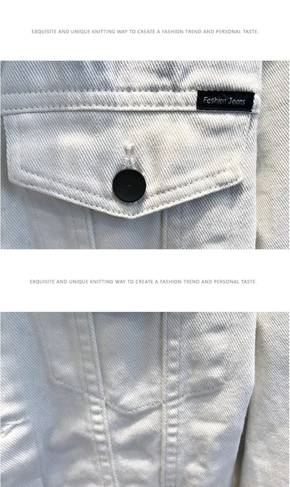 Men's Denim Jacket Spring Autumn White Casual Slim Fit Korean Style Workwear Coat Streetwear Fashion Male Outerwear Jackets.