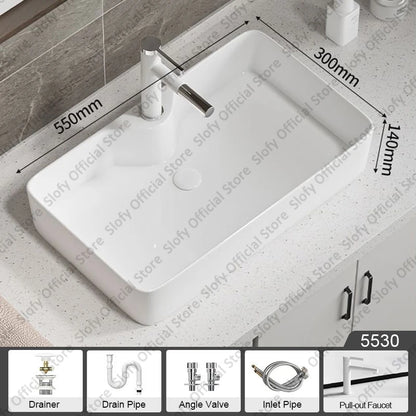 Large Square Ceramic Washbasin For Bathroom Countertop Basin White Sink Above Counter Pedestal Hotel Home Balcony Bathroom Sinks