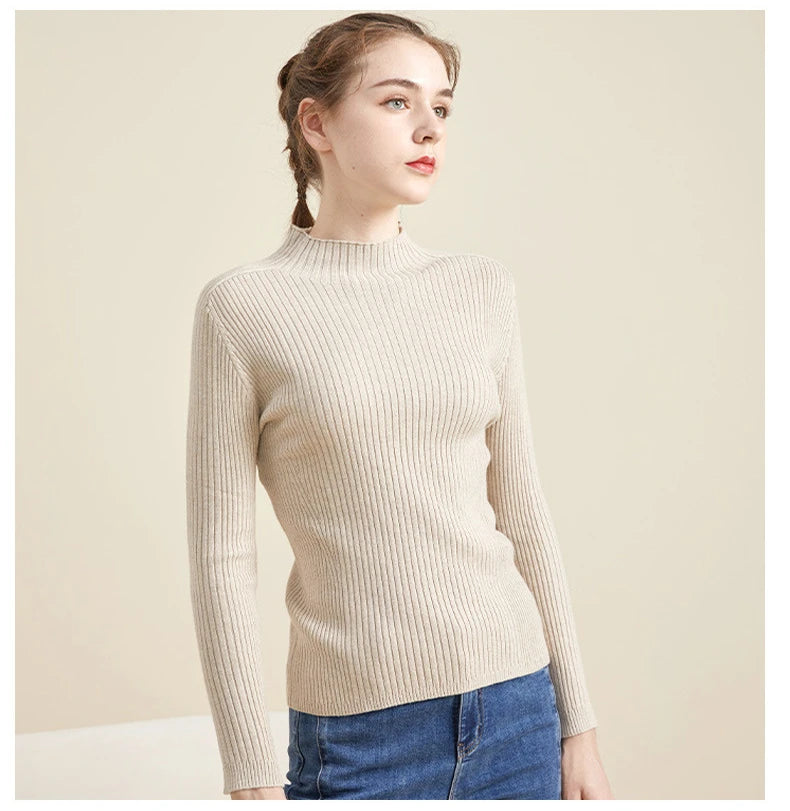 Yuyue Autumn and Winter Silk Cashmere Blended Turtleneck Sweater Women's Korean Version Fashion Slim-fit Pullover Long-sleeved F.