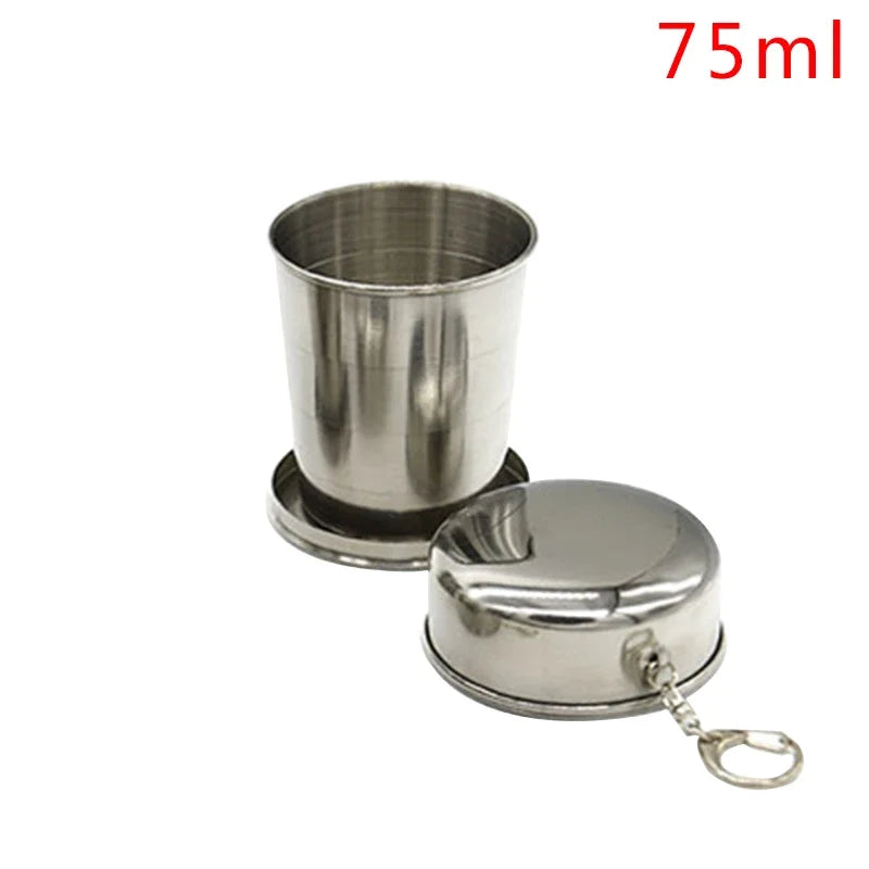75ml/150ml/250ml Stainless Steel Folding Cup Portable Outdoor Travel Camping Telescopic Cup with Keychain Water Coffee Handcup.