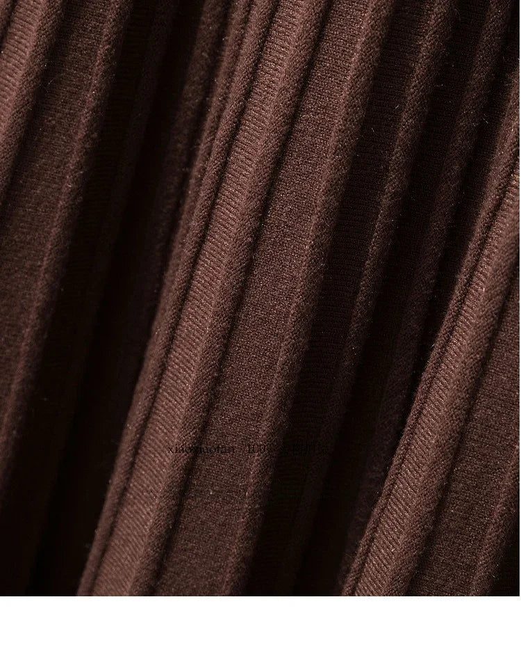 2025 Brand Designer Women Autumn Winter Thick Elegant Chic Solid Pleated Skirt High Waist Luxury Fashion With Elastic Female.