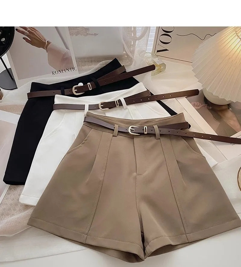 Casual Women A-Line Shorts Fashion Office Lady Commute Vintage Solid High Waist Short Pants Casual Streetwear Summer Trousers.