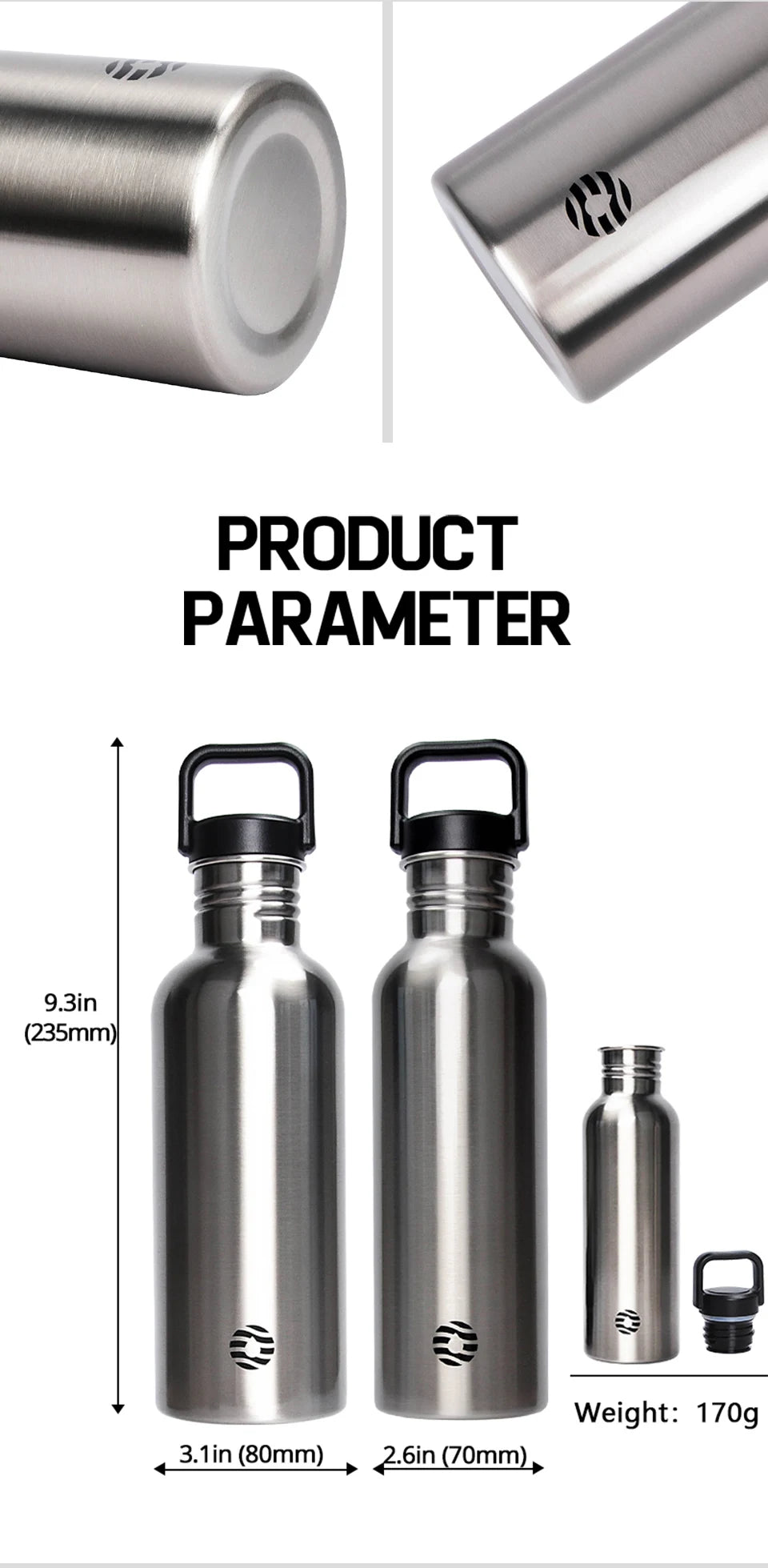 FEIJIAN Stainless Steel Water Bottle Portable Cycling Sports Bottle Leakproof BPA Free Large Capacity With Bottle Bag.