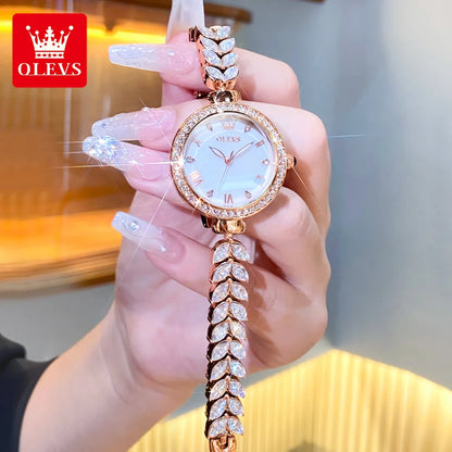 OLEVS 9971 Women's Watches Elegant Fashion Original Wristwatch Waterproof  Fish Bone Strap Luminous Hand Diamond Bezel Reloj