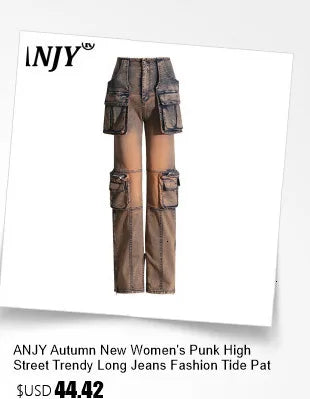 ANJY Autumn Winter Women Fashion Casual Versatile Washed Tide Diamonds Straight Jeans Trend Design Sense High Waist Pants A10636