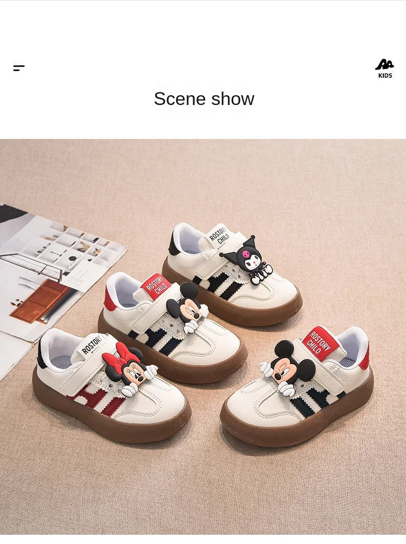 Disney Children's Casual Shoes Cute Minnie Girls Sneakers Fashion Mickey Boys Sport Shoes Anti-slip Soft Sole Kids Board Shoes.