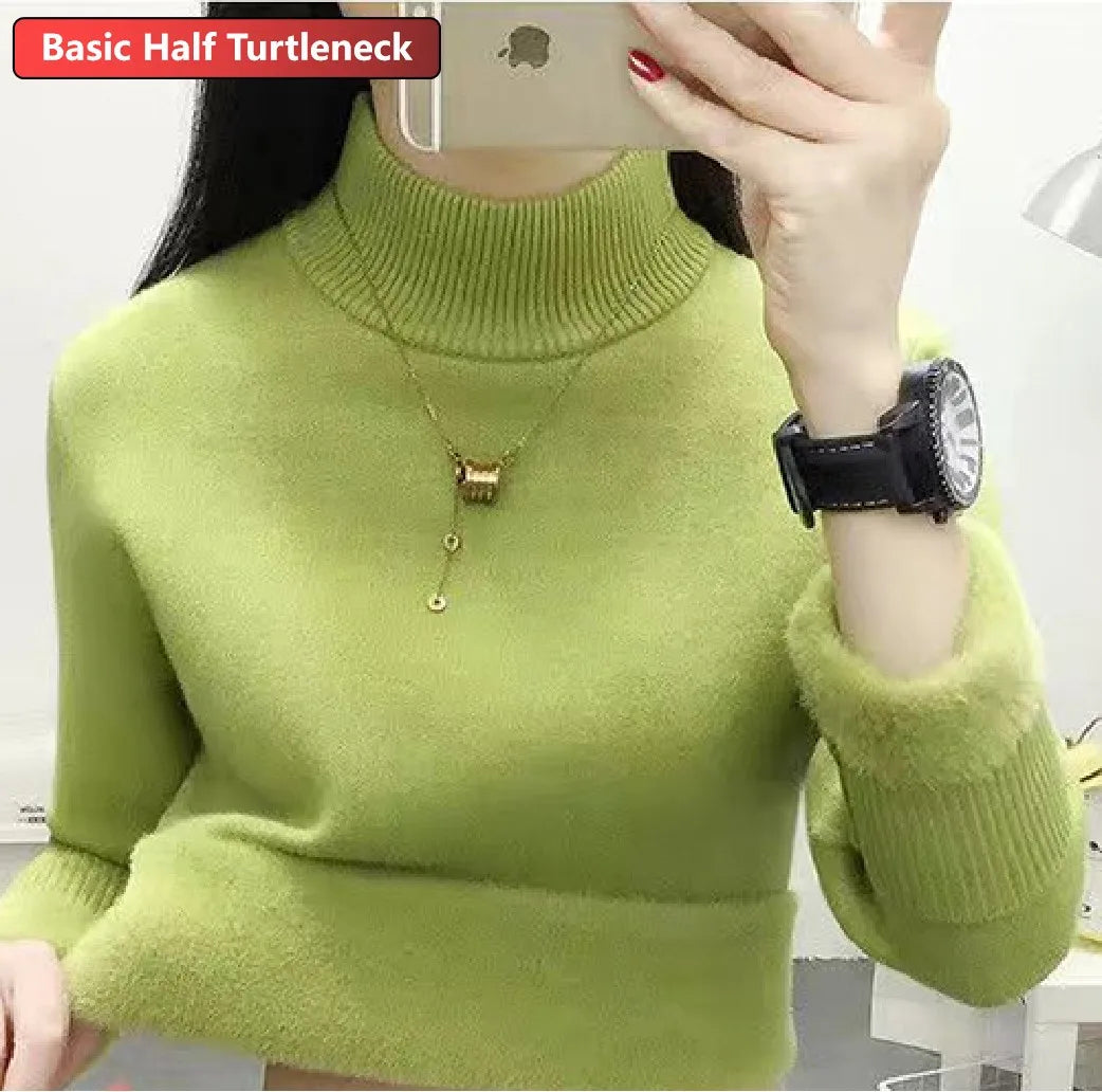 Pullover Für Frauen Winter Verdicken Rollkragen Schlank Stricken Pullover Neue Warme Plüsch Samt Gefüttert Strickwaren Jumper Tops Casual Poleras
