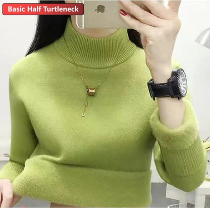 Pullover Für Frauen Winter Verdicken Rollkragen Schlank Stricken Pullover Neue Warme Plüsch Samt Gefüttert Strickwaren Jumper Tops Casual Poleras