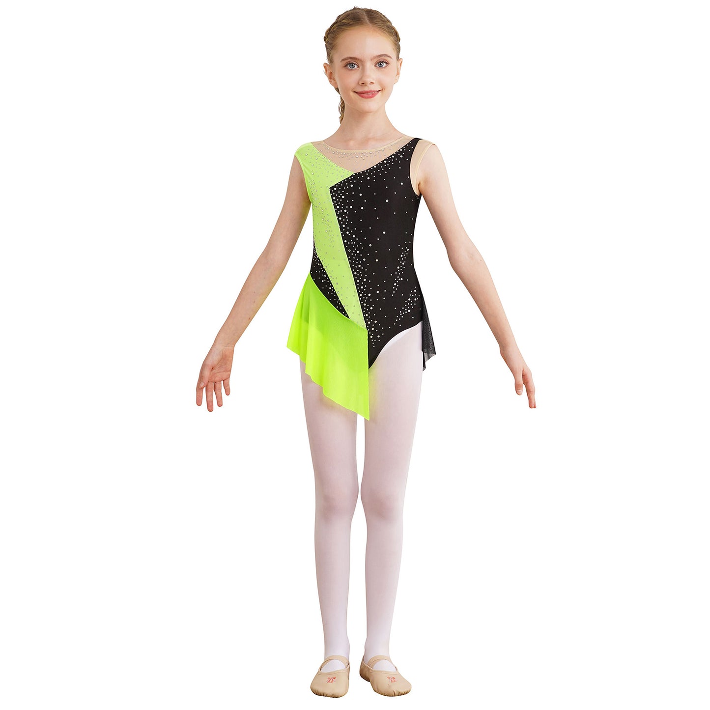 6-16Y Mädchen Ärmelloses Eiskunstlauf Trikot Kleid Ballett Rhythmische Gymnastik Lyrical Dance Body Bühne Leistung Dancewear