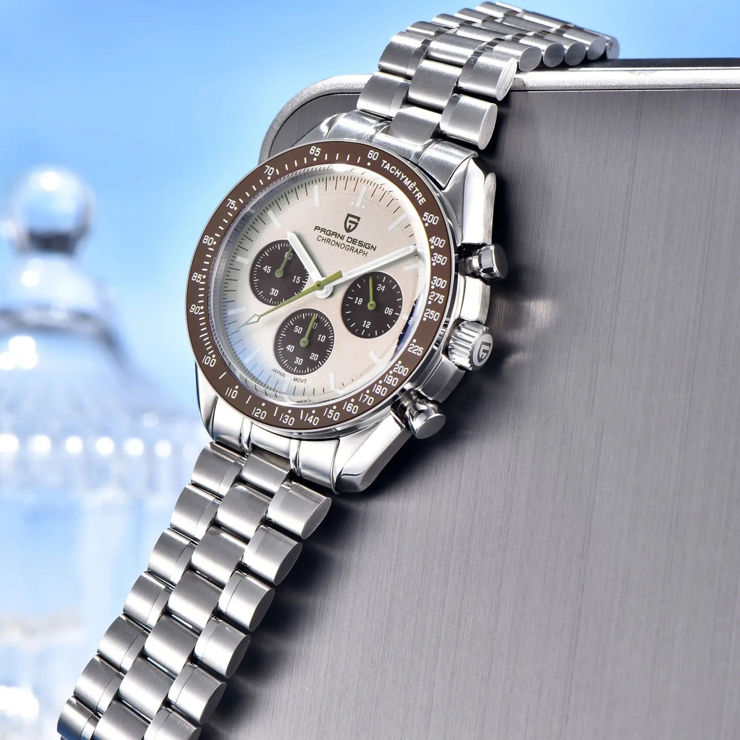 PAGANI DESIGN 2025 New Saturn Men's Watches Top Luxury Quartz Watch Men Light Tan Chronograph AR Sapphire crystal Wristwatch Men.