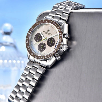 PAGANI DESIGN 2025 New Saturn Men's Watches Top Luxury Quartz Watch Men Light Tan Chronograph AR Sapphire crystal Wristwatch Men.