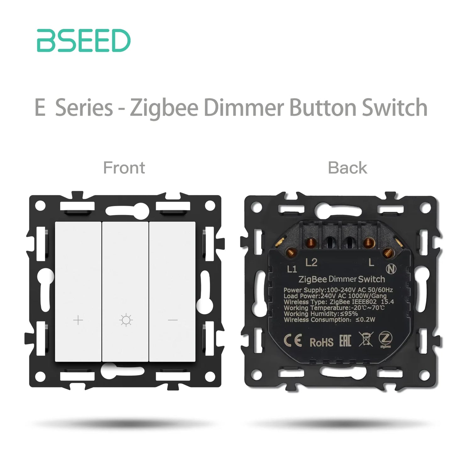 BSEED Zigbee 1/2/3/4Gang Smart Licht Vorhang Shutter Dimmer Schalter Mechanische Tasten EU Steckdosen USBC DIY Teile Kunststoff Rahmen.