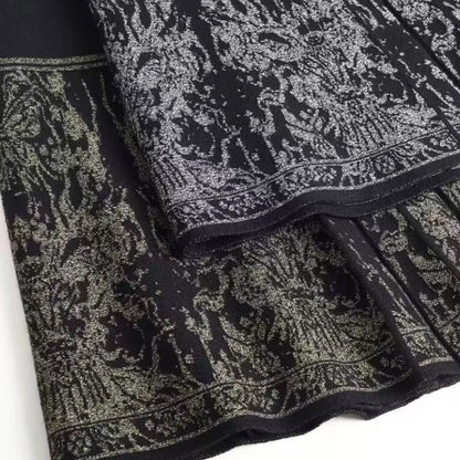 FairyShely Pleated Knitted Skirt For Women 2025 Autumn Winter Warm High Waist Long Skirts Ladies Plus Size Black A-line Skirt.