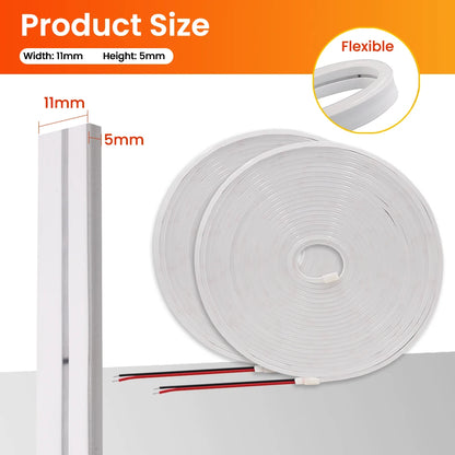 5V 12V 24V Neon LED Strip With 2Pin Wire 120LEDs/M IP67 Silicon Tube Bar Lamp Soft Flexible DIY Light Sign Rope 3000K-6500K.