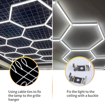 Hexagon LED lighting Ceiling Light Honeycomb Tube for BarberShop Car Garage Workshop Auto Body Repair LED Light 6500K.