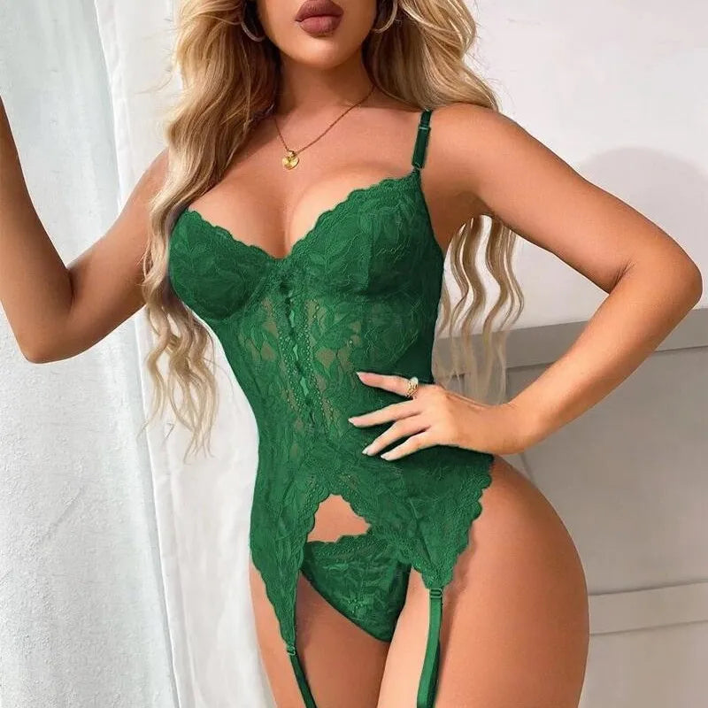 Foreign trade sales cross-border independent station sexy women's clothing lace one-piece suspender underwear set cw89954.