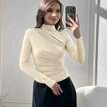 Sexy Long Sleeve T-Shirt Women's Stand Collar Slimming Base Layer Top Wholesale European and American Foreign Trade Women's Clot.