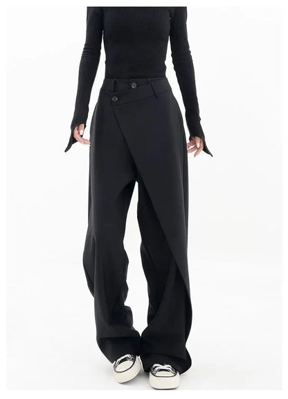 HOUZHOU Women Wide Suit Pants High Waist Gothic Japanese Style Baggy Black Trousers Irregular Straight Pants Casual Streetwear.