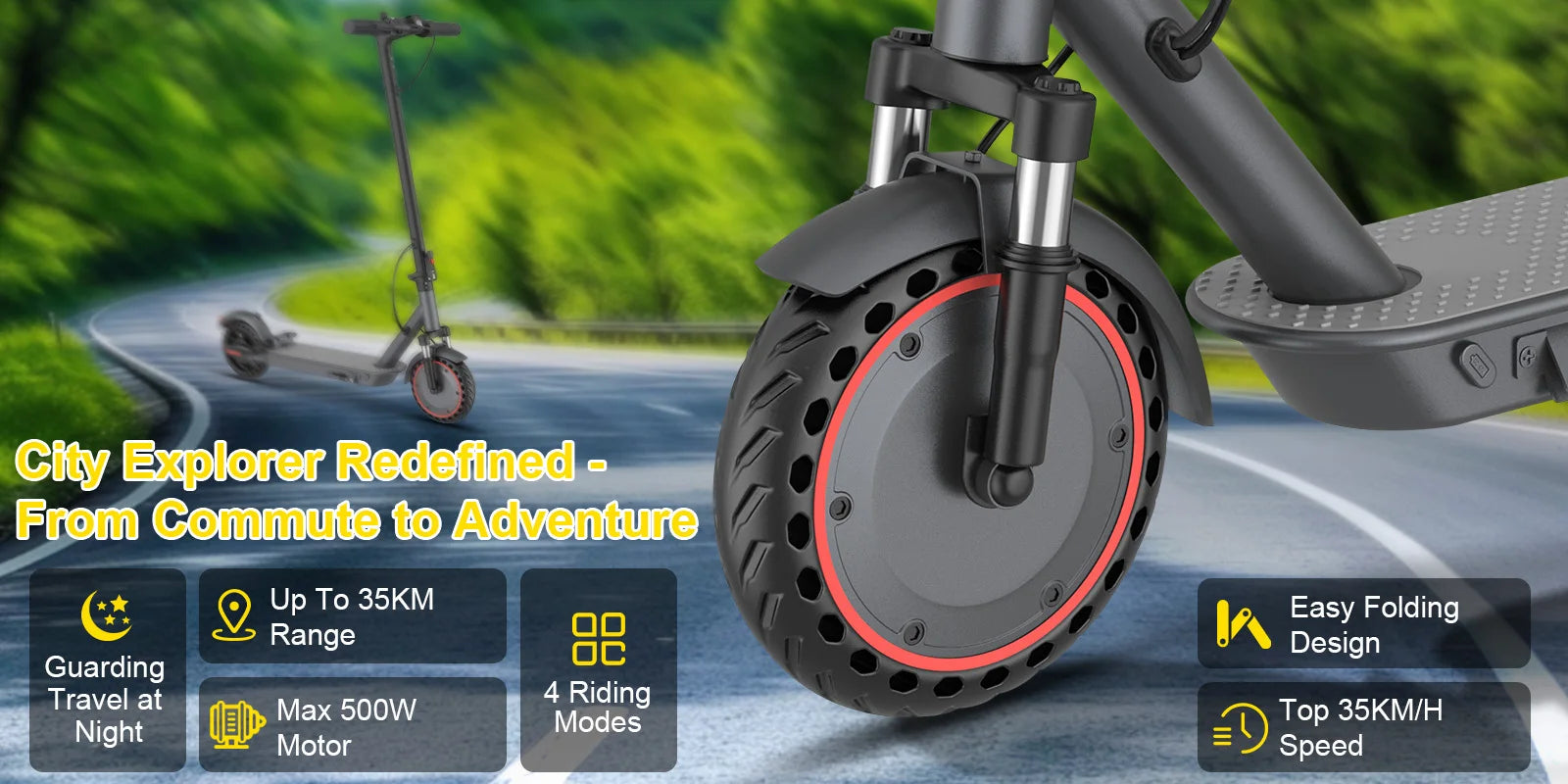 AOVOPRO LP10 500W Electric Scooter 42V 10.5Ah 35KM/H 35KM Long Range 10 Inch with Shock Absorption Smart Foldable EScooter.