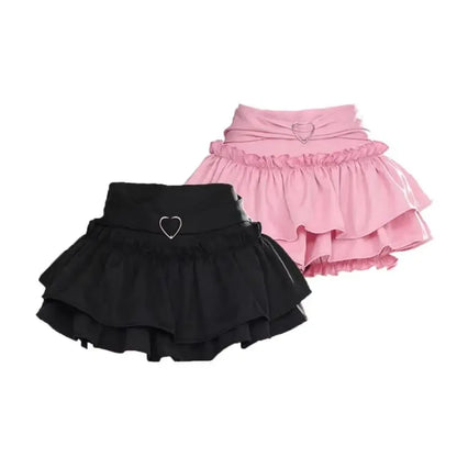 Pink A- line Mini Skirt Women's Summer 2024 New Style Puffy Slimming Cake Skirt A- line Pleated Dress Lightweight Fashion.