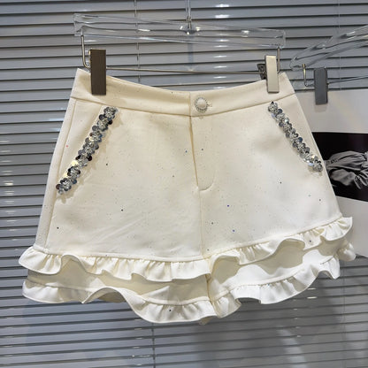2025 Summer Clothes New Fashion Sequined Beaded Fungus Edge Pants Three-point Shorts Sweet Girls Temperament Short Pants Women.