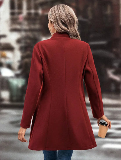 Strickjacke mischt solide Langarm Einreiher Oberbekleidung Loose Fit Knopf umdrehen Kragen Wolle Mäntel Knopf Büro Dame