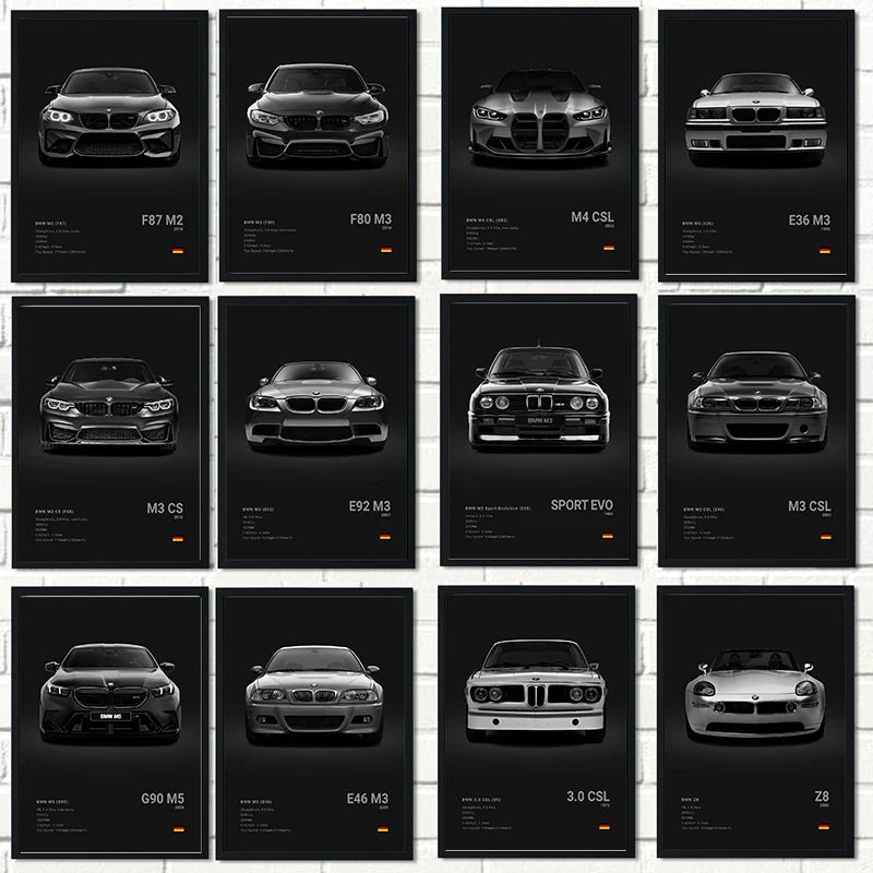 Black Background Sports Cars Poster and Prints F87 M3 M4 G90 E46 Luxury Car Canvas Painting Wall Art Pictures Room Office.