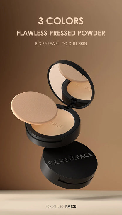 FOCALLURE 3 Colors Make Up Face Powder Brighten Oil-control Nude Makeup Pressed Powder Foundation Makeup Base Cosmetics.