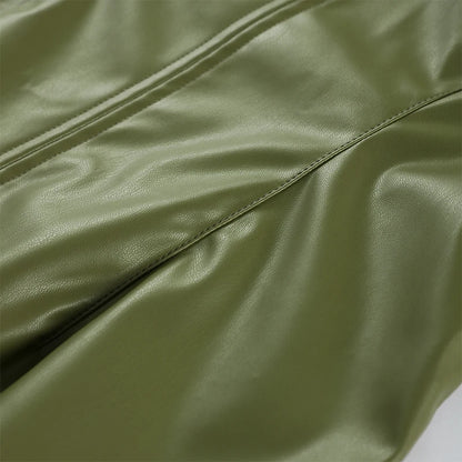 Stylish Leather Solid Jacket Pants Set Women Stand Collar Zipper Coat Loose Trousers Sets Female 2025 Autumn Fashion Streetwears