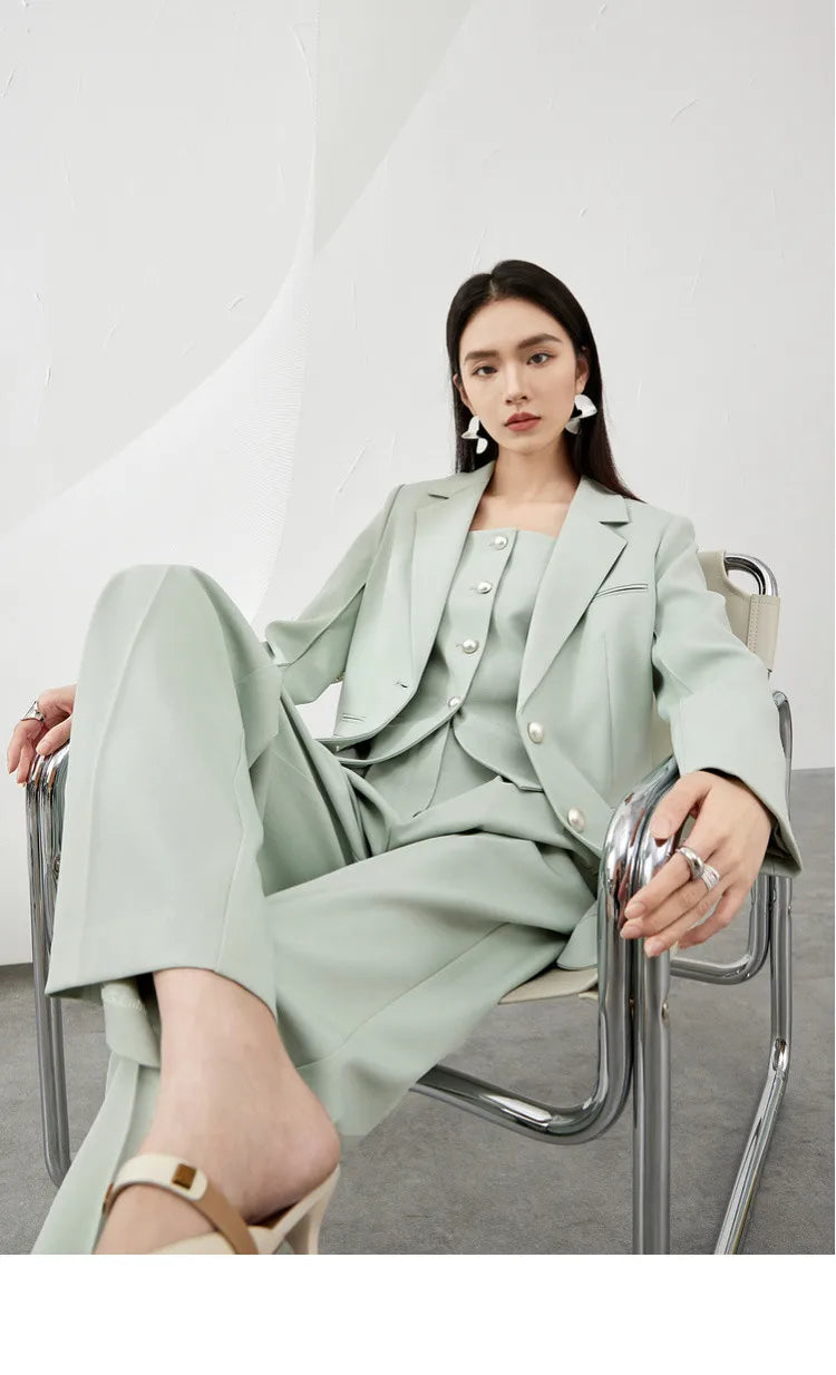 SENTUBILA 3 Piece Blazer Pant Suit Sets Women 2025 Autumn Suit Jacket Waistcoat Dress Pant Office Outfit Matching Set 141Z53565.