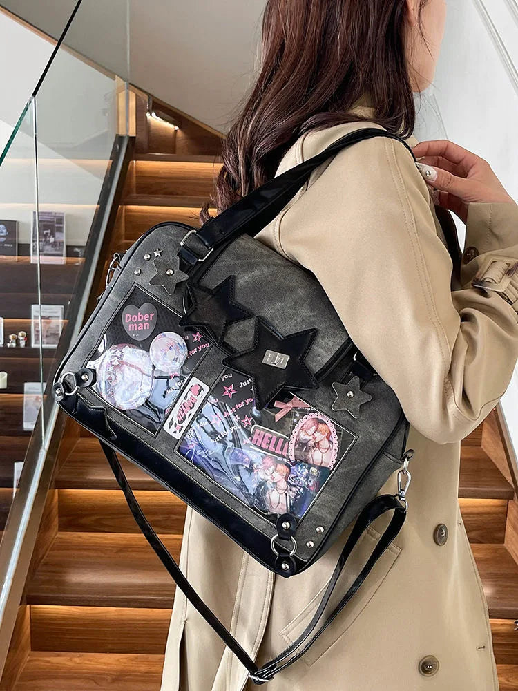 Y2K Trendy Star Ita Bag Lolita Girl Transparent Pocket Fashion Crossbody Bag Women's DIY Display Shoulder Bag Cute Purse Handbag