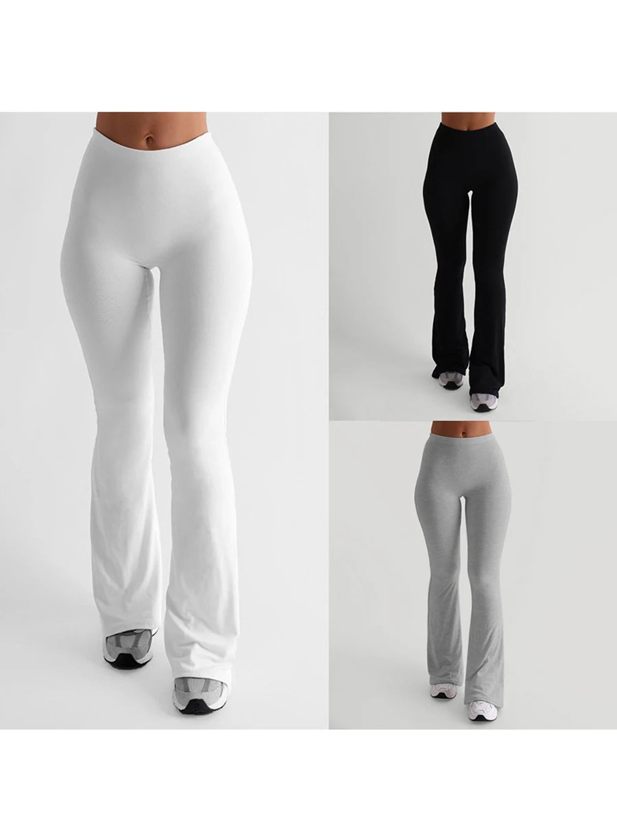 Frauen Casual Solide Farben Hohe Taille Schlaghosen Trendy Bootcut Hose Ausgestellte Leggings Hosen für Streetwear.