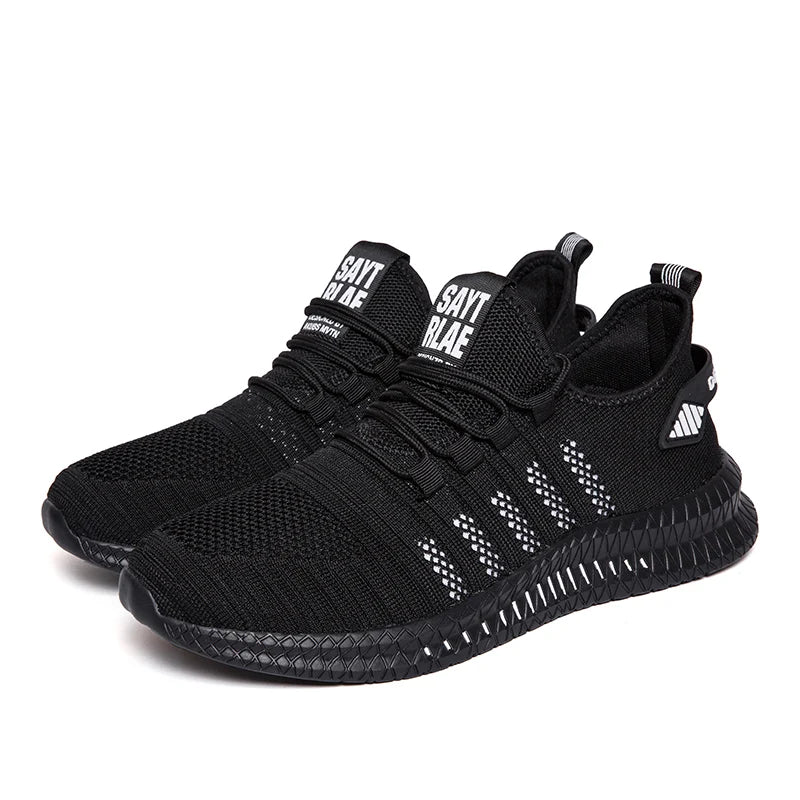 Men's sneakers lace-up flying woven through casual shoes vulcanized lightweight flat comfortable running shoes plus size 48.