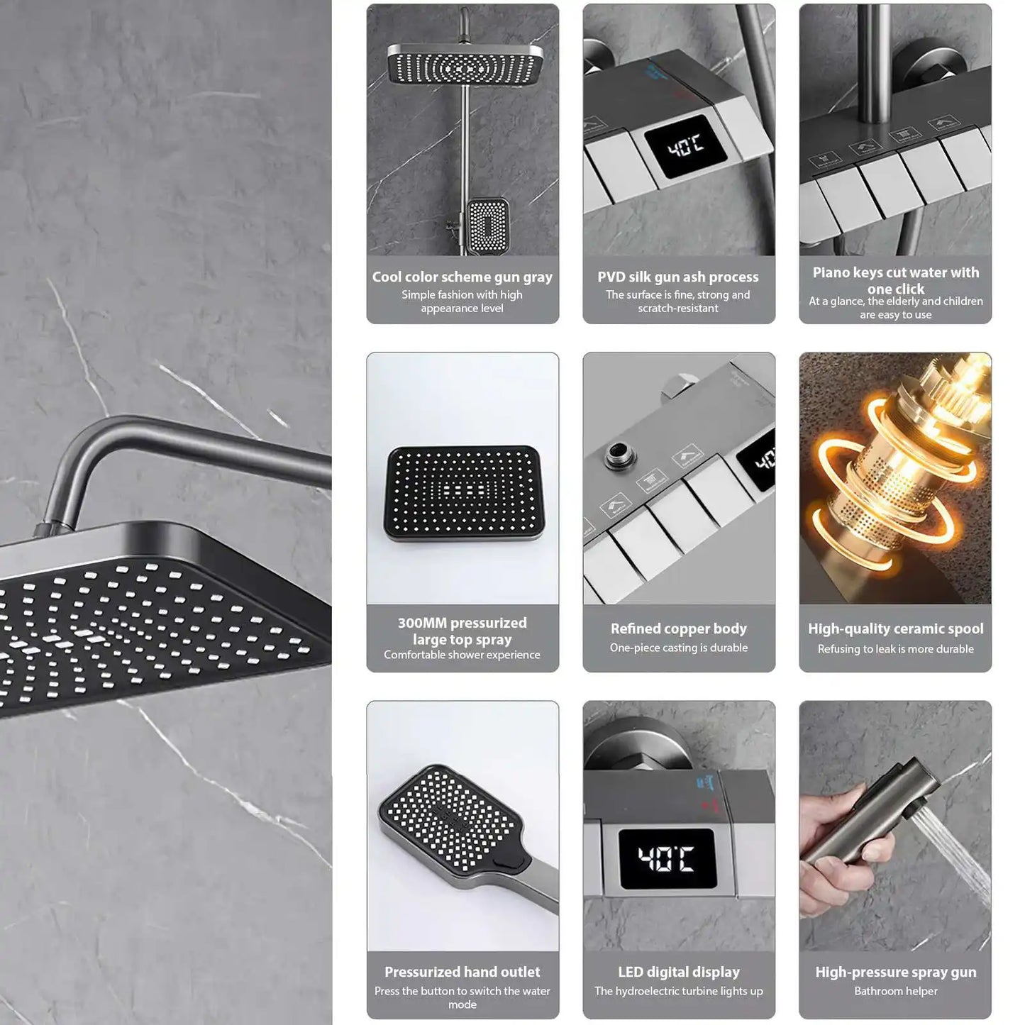 Bathroom Shower Faucet Set 4 Functions Digital Display Shower Thermostat Hot Cold Showers Mixer Pressure Discharge Copper Taps