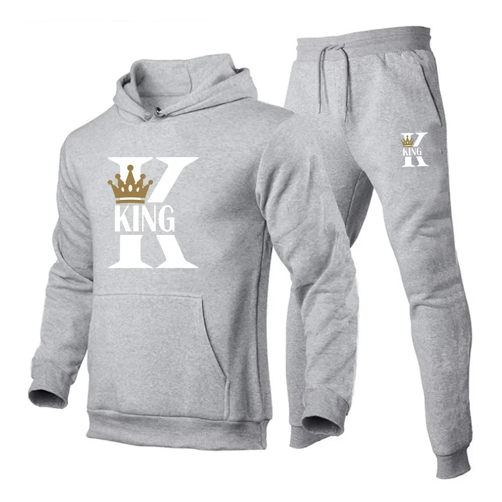 King Print hoodie suit men s casual sportswear fashionable spring and autumn jogging pullover sportswear sweatpants.