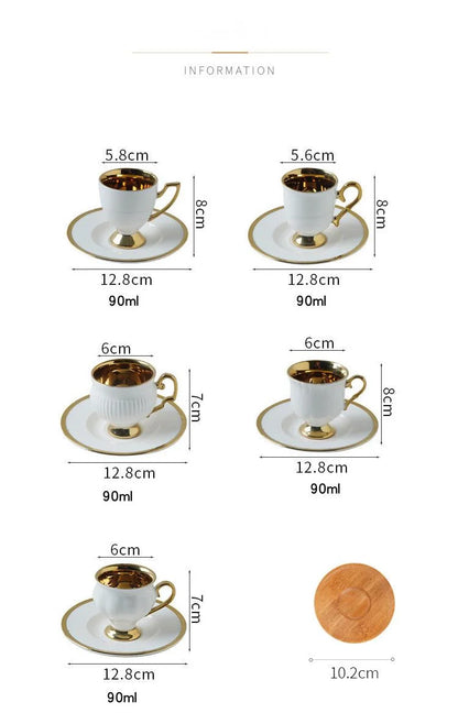 2pcs/set Turkish Coffee Cups Set Of 2 Ceramics Cup Of Coffee Creative Gifts Relief Teacup And Saucer Set Retro 90ml Gobelet.