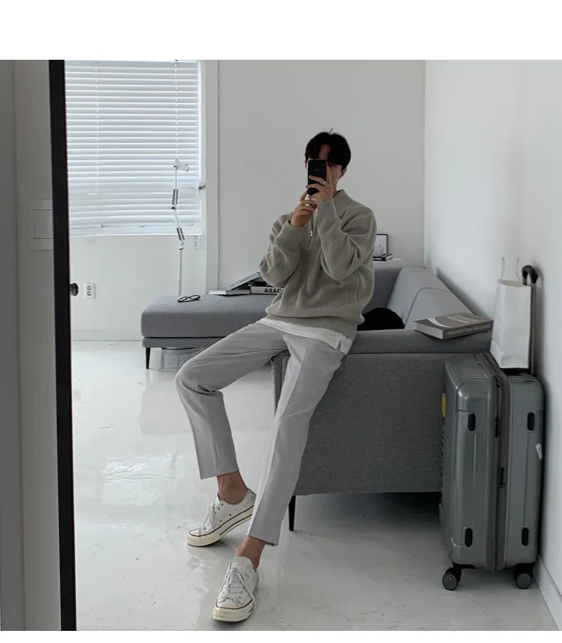 Half Zipper Sweater Men's Autumn and Winter Japanese Retro Korean Lapel Sweater Loose Casual Thread Trend