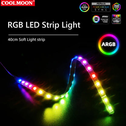 COOLMOON ARGB LED Strip Light 5V 3Pin/Small 4Pin Diamond Magnetic Colorful Atmosphere DIY Lamp Bar for PC Computer Case Chassis.