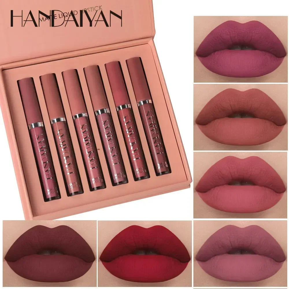 HANDAIYAN 6 PCS Lipstick Set Make-up for women Non stick Cup Waterproof Long lasting Cosmetics Korean makeup Matte lipstick.