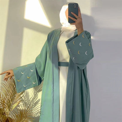 Ramadan Moon Embroidered Abaya Kimono Damen Dubai Luxury 2025 Islam Muslim Kaftan Modest Dress Kebaya Caftan Abayas For Women.