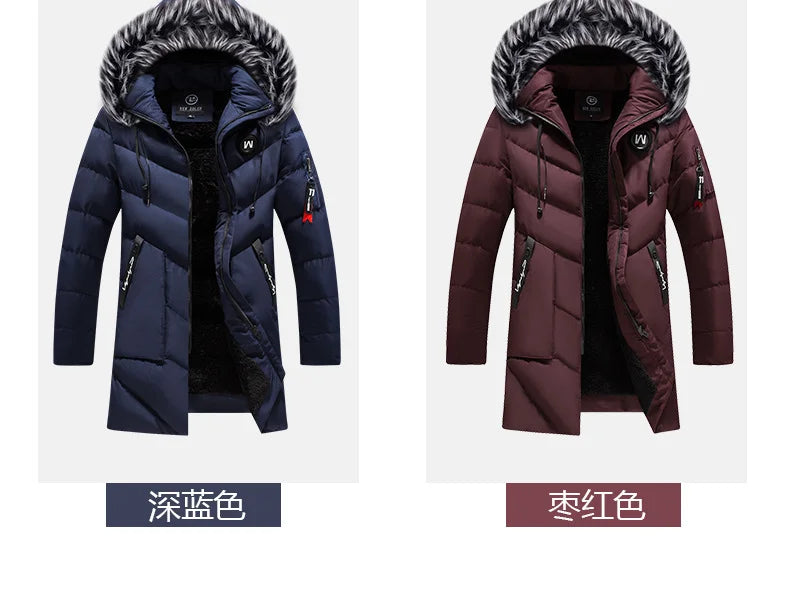 Male Solid Cotton Outwear Coats Men's Thick Fleece Winter Jacket Fashion Fur Hooded Warm Cooton Parka Windbreaker Plus Size 6XL.