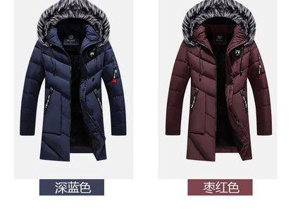 Male Solid Cotton Outwear Coats Men's Thick Fleece Winter Jacket Fashion Fur Hooded Warm Cooton Parka Windbreaker Plus Size 6XL.