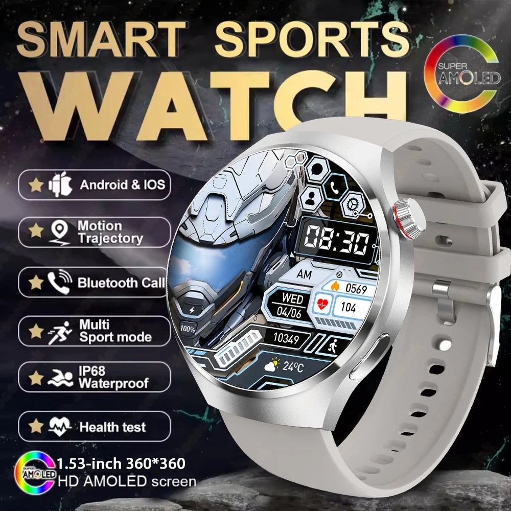 2025 New Watch 4 GT Series Smart Watch Men AMOLED Screen Heart Rate Health Monitoring Bluetooth Call Business Smartwatch Man